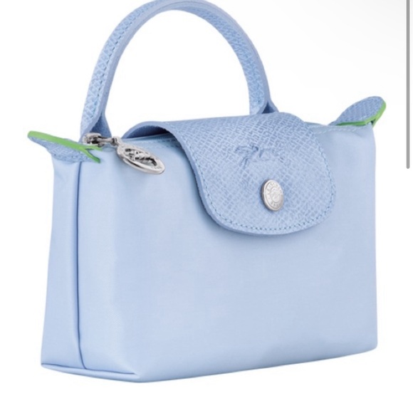 LONGCHAMP Mini Le Pliage Pouch + Strap - Sky Blue - NWT! - Picture 2 of 9